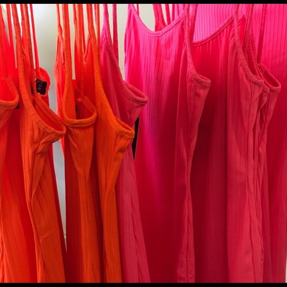 LAST - Neon Orange Mini Bodycon Dress - Picture 3 of 4